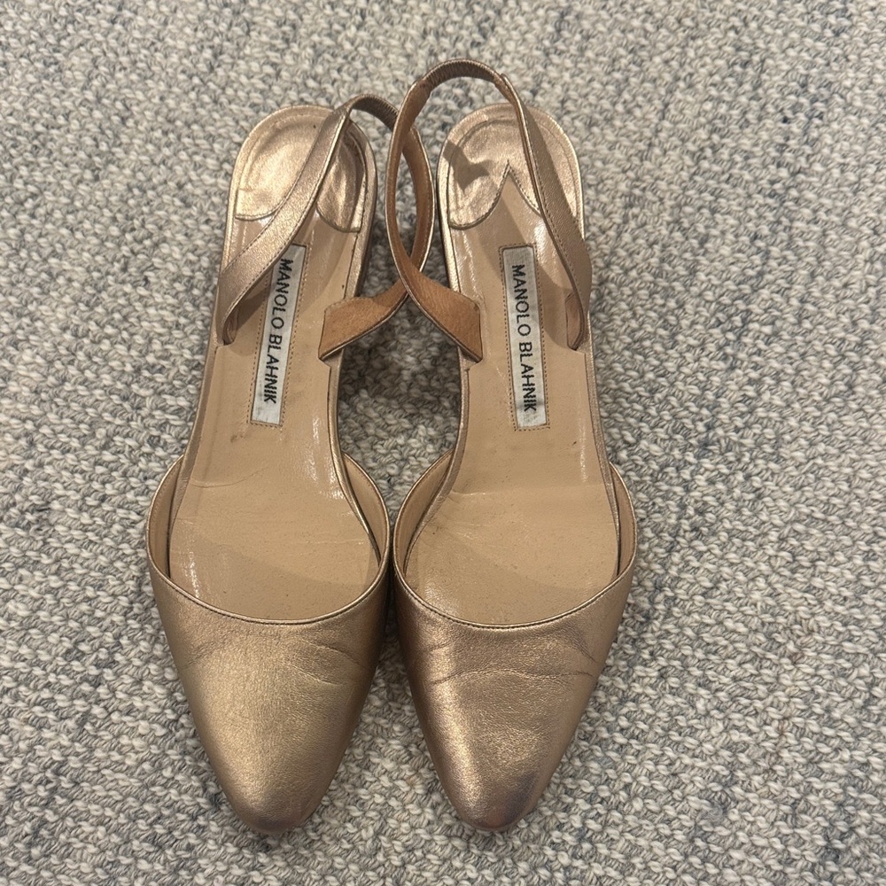 Manolo Blahnik Gold Slingback Heels